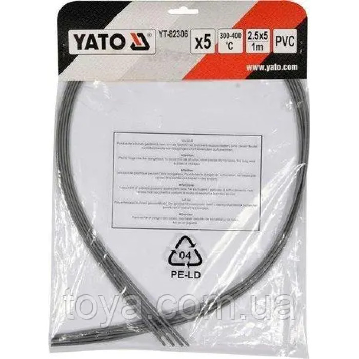 Поліпропіленові стрижні для зварювання пластику PVC YATO YT-82306, 2.5×5 мм, 1 м, 300°C, 5 шт